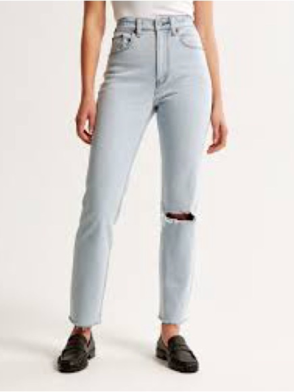 Abercrombie & Fitch The Mom Jean light wash distressed high rise women’s size 4